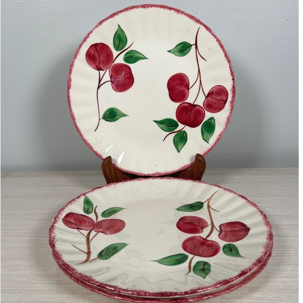Blue Ridge Southern Potteries Crab Apple Luncheon Plates Hand Painted USA THREE
